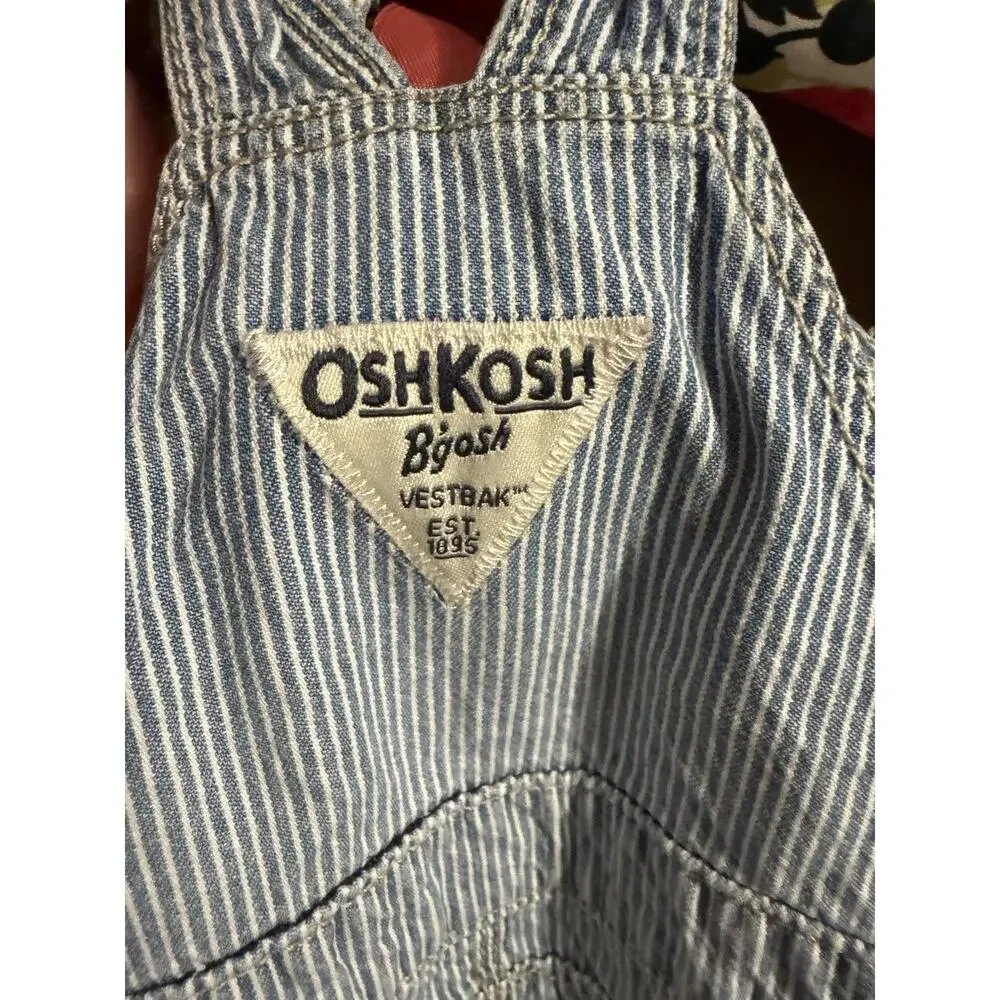 OshKosh B'Gosh Converstible hickory stripe overalls floral trip vestbak sz 6M